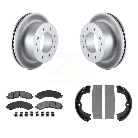 Rear Disc Coated Rotors Semi-Metallic Pads Parking Shoes Kit For GMC Chevrolet Sierra HD KGS-102987
