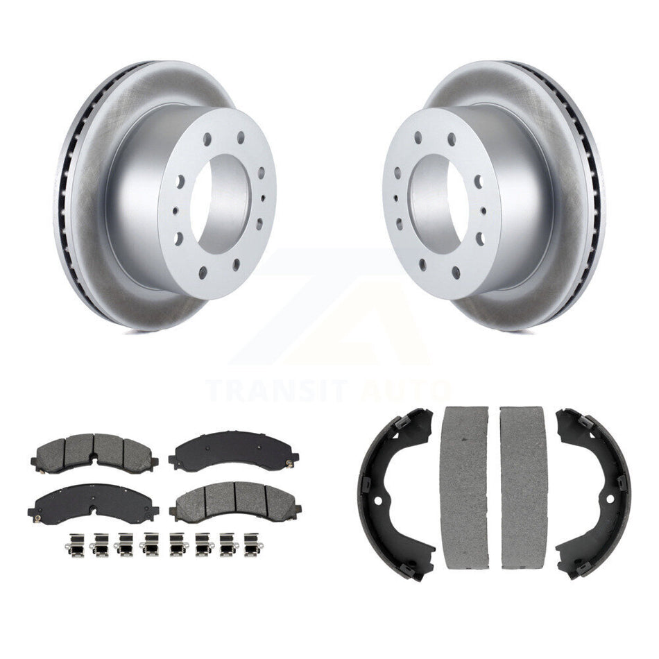 Rear Disc Coated Rotors Semi-Metallic Pads Parking Shoes Kit For GMC Chevrolet Sierra HD KGS-102987