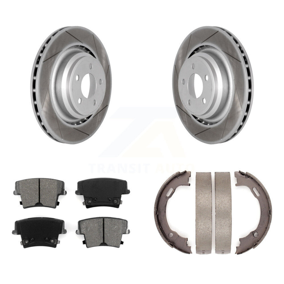 Rear Disc Coated Rotors Semi-Metallic Pads And Parking Brake Shoes Kit For Dodge Charger KGS-103011
