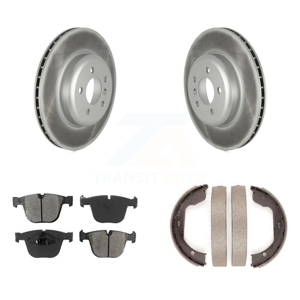 Rear Disc Coated Rotors Semi-Metallic Pads Parking Shoes Kit For BMW 535i GT xDrive 740Li KGS-103014