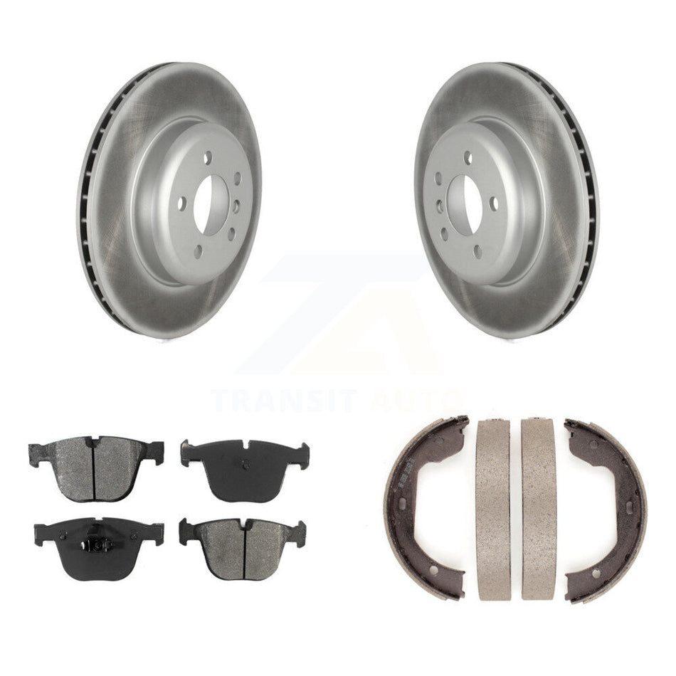 Rear Disc Coated Rotors Semi-Metallic Pads Parking Shoes Kit For BMW 535i GT xDrive 740Li KGS-103014