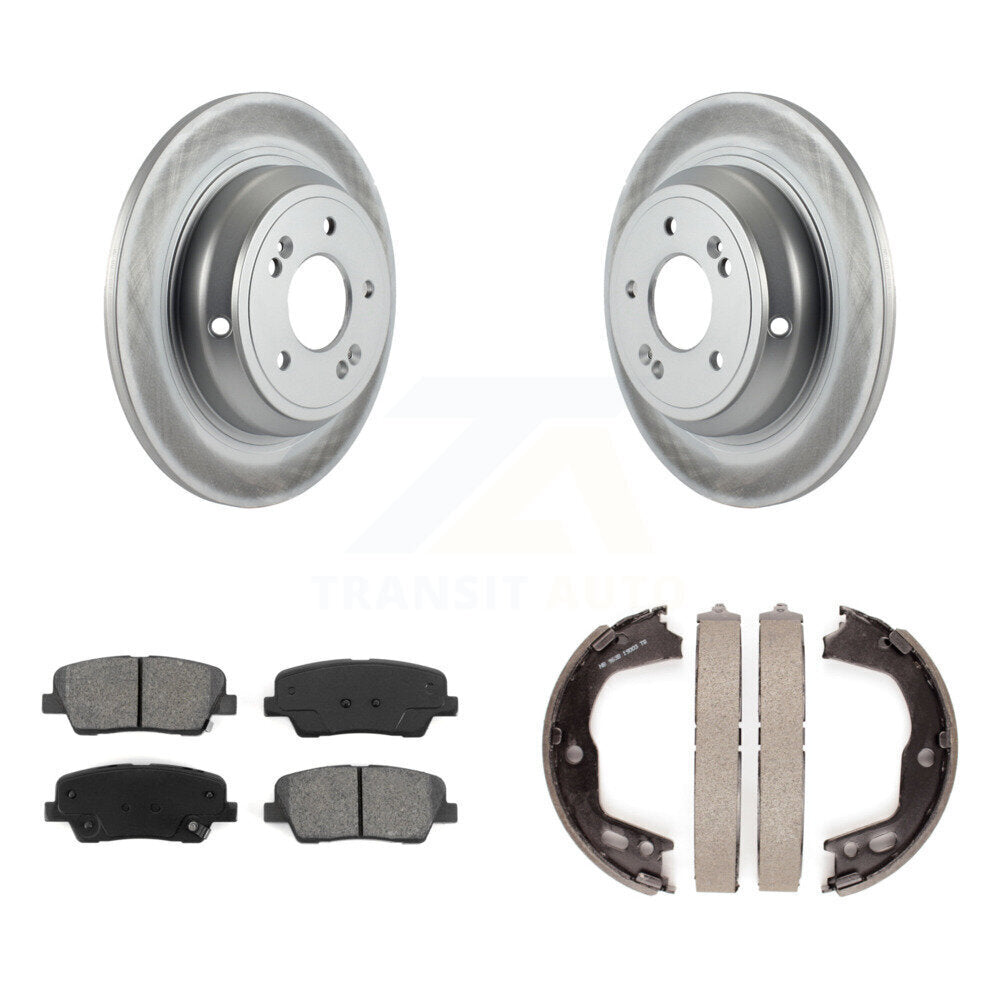 Rear Disc Coated Rotors Semi-Metallic Pads & Parking Brake Shoes Kit For Hyundai Genesis KGS-103020