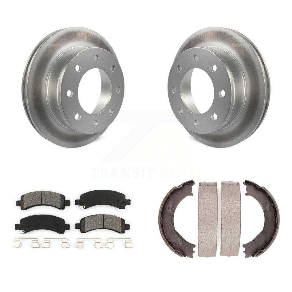 Rear Disc Coated Rotors Semi-Metallic Pads & Parking Shoes Kit For Chevrolet Express 3500 KGS-103024