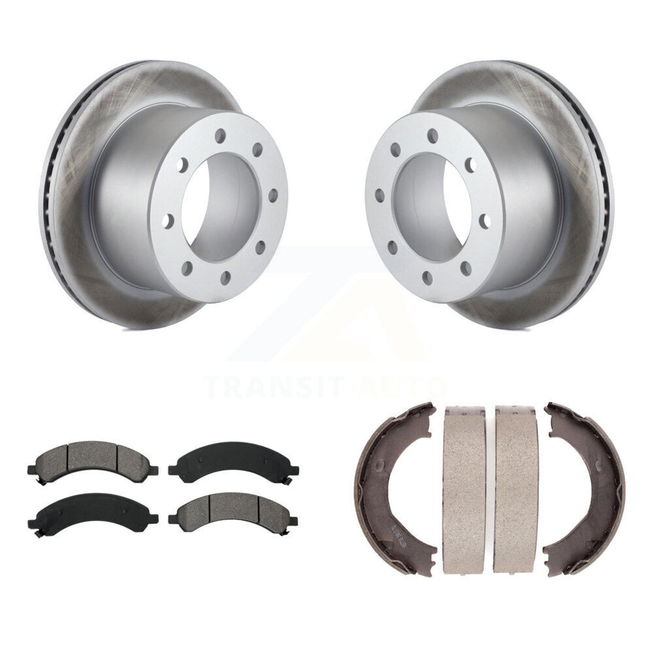 Rear Disc Coated Rotors Semi-Metallic Pads & Parking Shoes Kit For Chevrolet Express 3500 KGS-103026