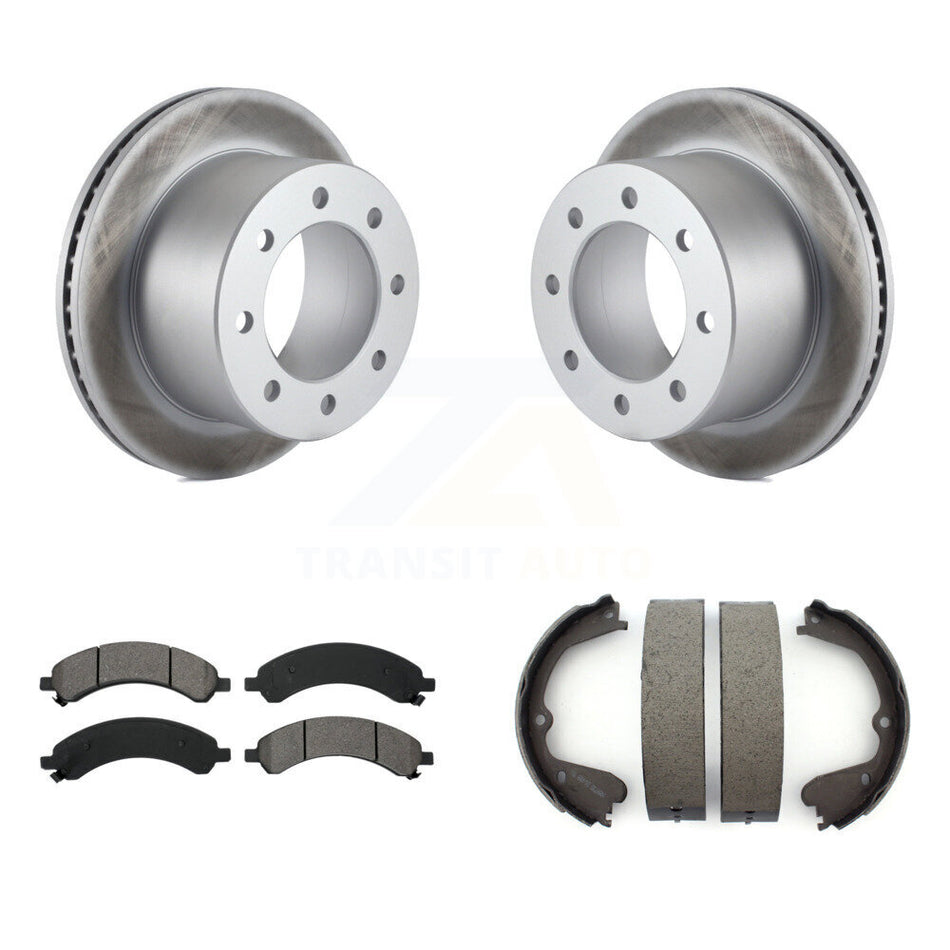 Rear Disc Coated Rotors Semi-Metallic Pads & Parking Shoes Kit For Chevrolet Express 3500 KGS-103028