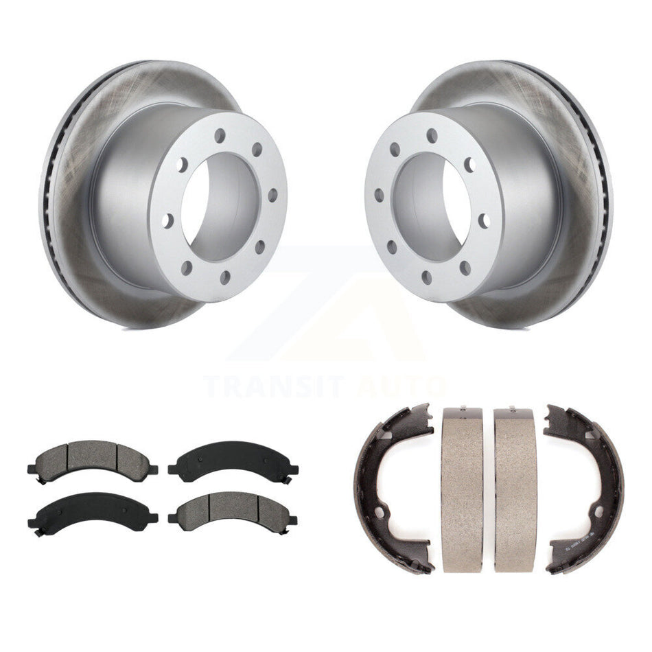 Rear Disc Coated Rotors Semi-Metallic Pads & Parking Brake Shoes Kit For GMC Savana 3500 KGS-103029