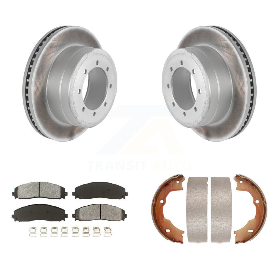 Rear Disc Coated Rotors Semi-Metallic Pads & Parking Shoes Kit For Ford F-450 Super Duty KGS-103038