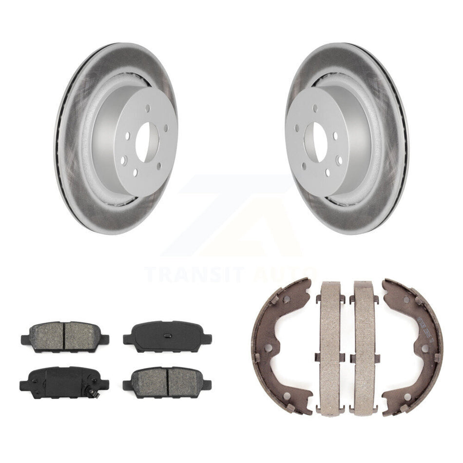 Rear Disc Coated Rotors Semi-Metallic Pads & Parking Brake Shoes Kit For INFINITI G35 Q60 KGS-103047