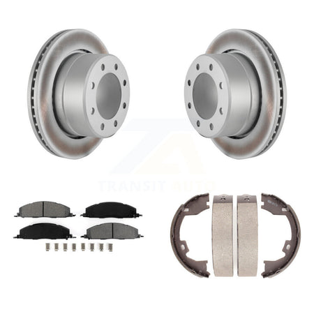 Rear Disc Coated Rotors Semi-Metallic Pads Parking Shoes Kit For Ram 3500 2500 1500 Dodge KGS-103055