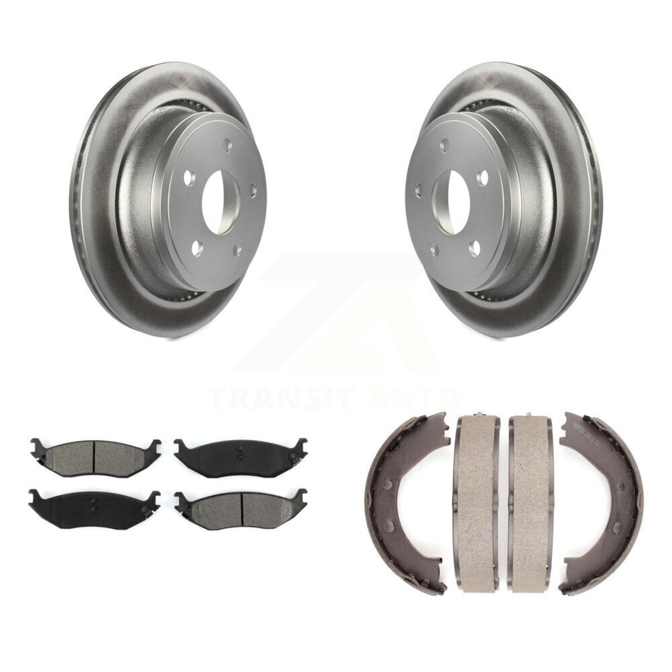 Rear Disc Coated Rotors Semi-Metallic Pads And Parking Brake Shoes Kit For Dodge Ram 1500 KGS-103056