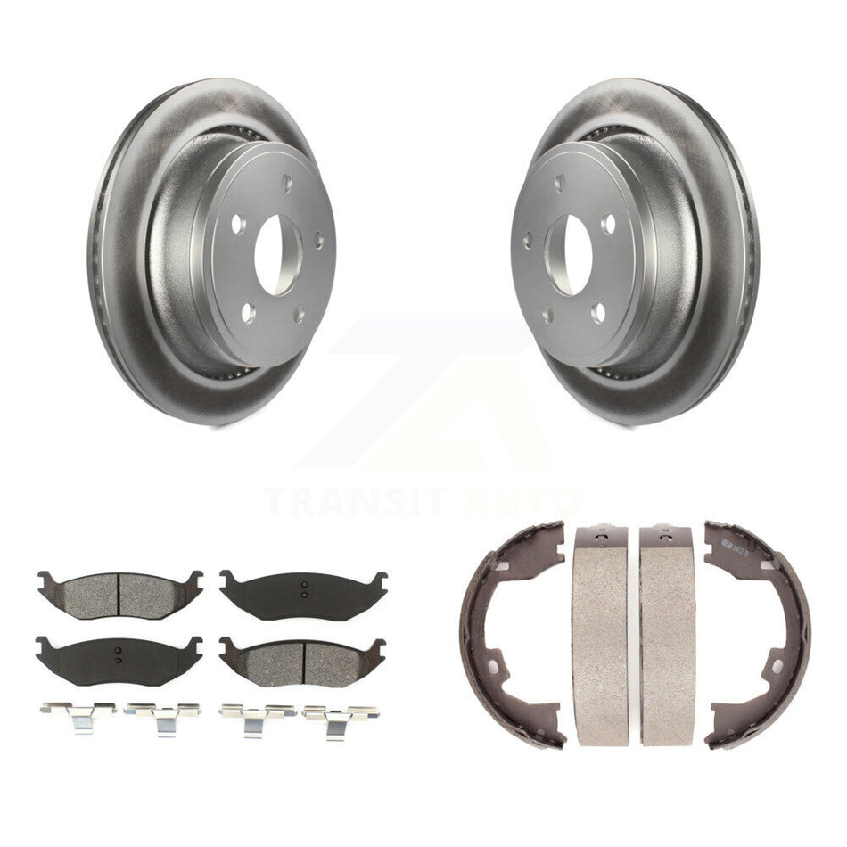 Rear Disc Coated Rotors Semi-Metallic Pads And Parking Brake Shoes Kit For Dodge Ram 1500 KGS-103059