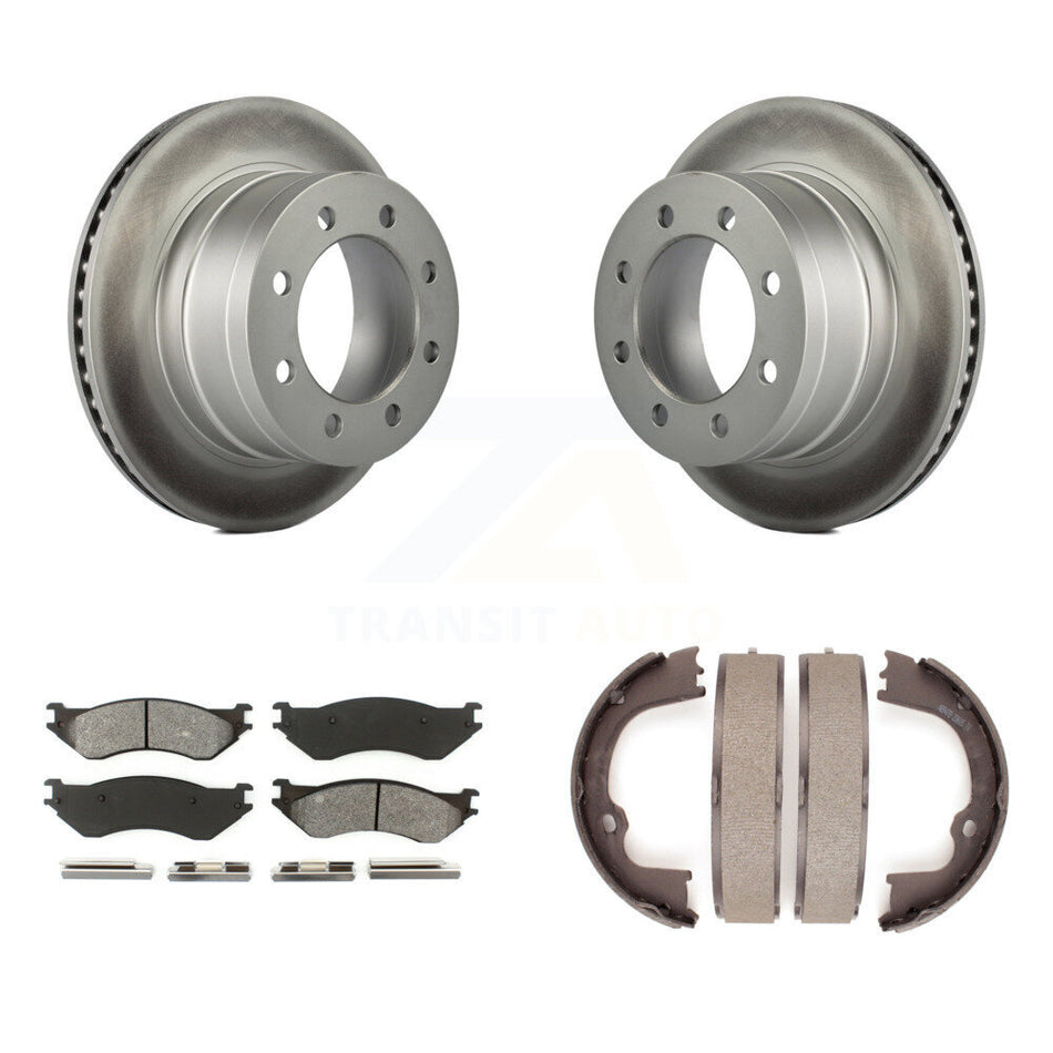 Rear Disc Coated Rotors Semi-Metallic Pads And Parking Brake Shoes Kit For Dodge Ram 1500 KGS-103060