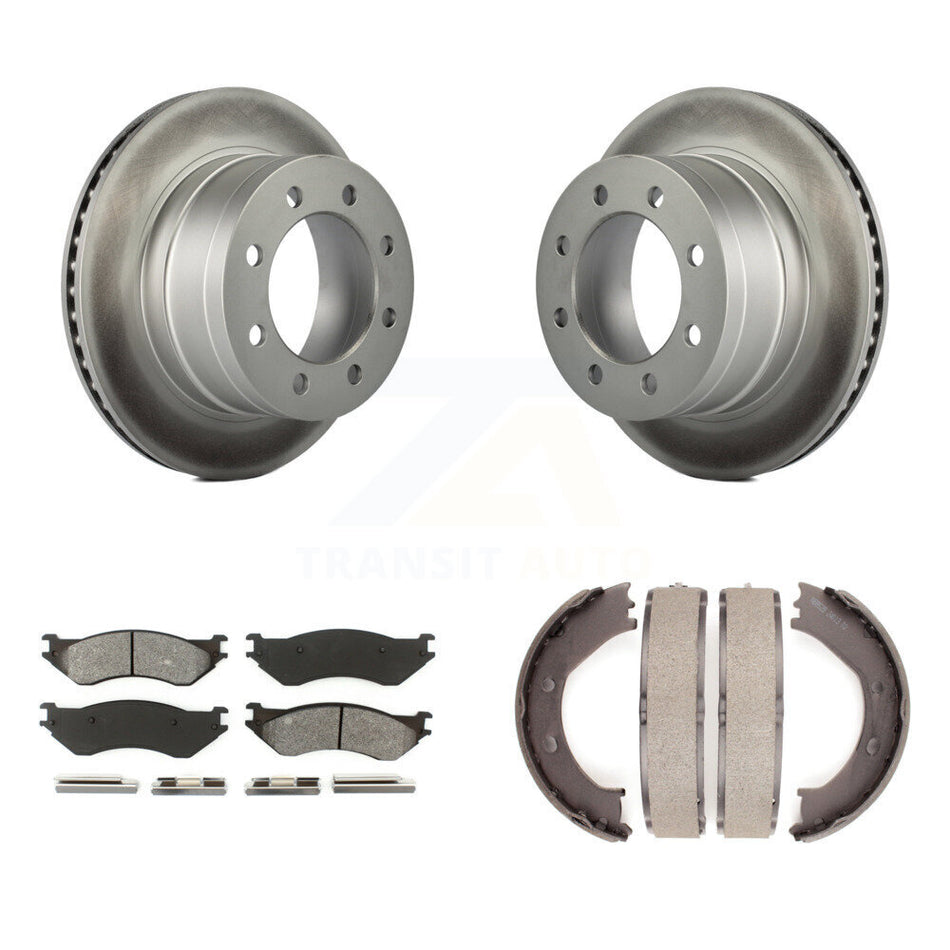 Rear Disc Coated Rotors Semi-Metallic Pads And Parking Brake Shoes Kit For Dodge Ram 1500 KGS-103061