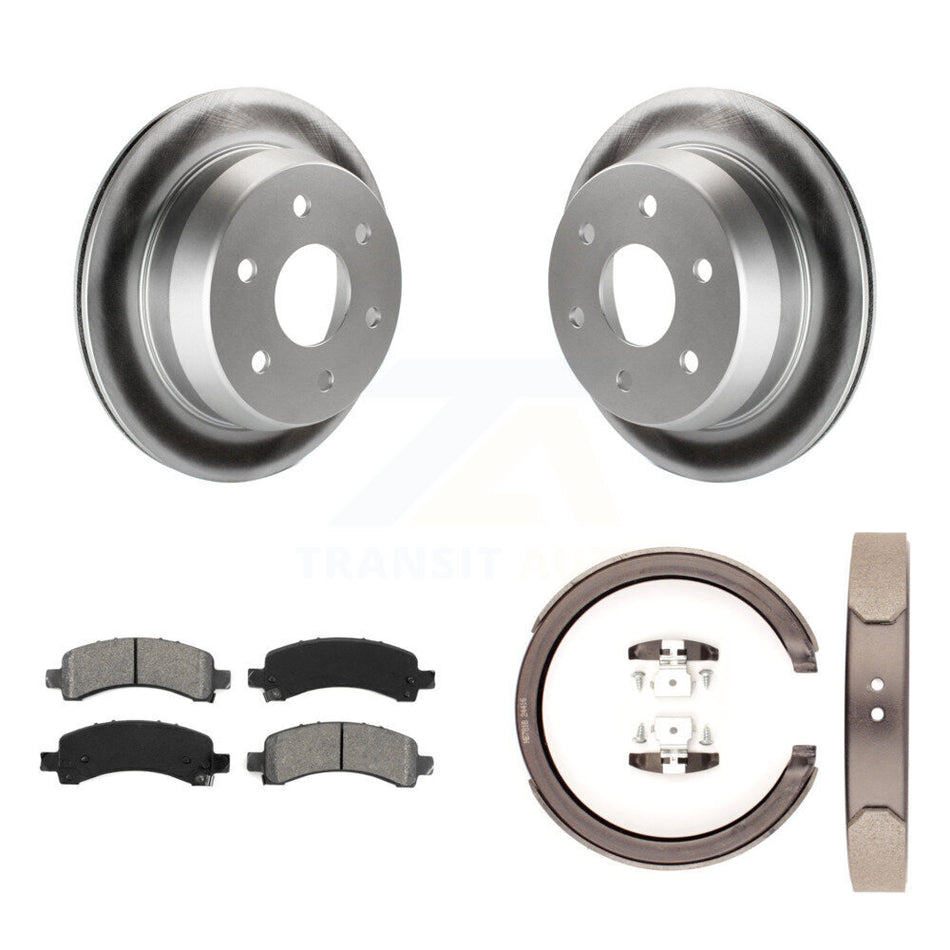 Rear Disc Coated Rotors Semi-Metallic Pads Parking Shoes Kit For Chevrolet Avalanche 1500 KGS-103068