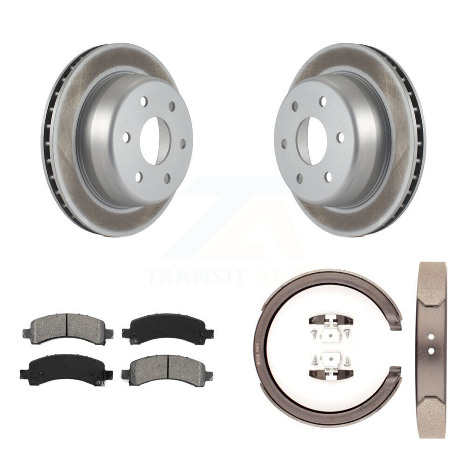 Rear Disc Coated Rotors Semi-Metallic Pads Parking Shoes Kit For Chevrolet GMC Avalanche KGS-103073