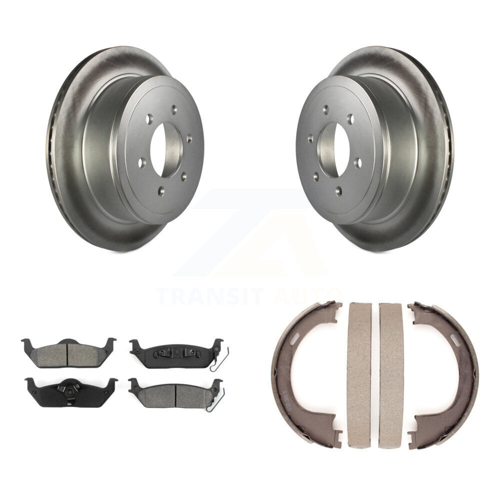 Rear Disc Coated Rotors Semi-Metallic Pads Parking Shoes Kit For Ford F-150 Lincoln Mark KGS-103076