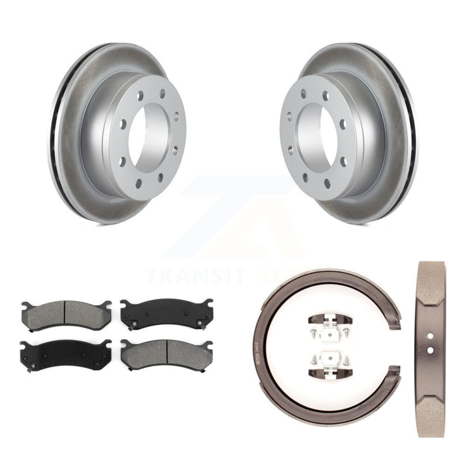 Rear Disc Coated Rotors Semi-Metallic Pads Parking Shoes Kit For GMC Sierra 2500 Yukon XL KGS-103082