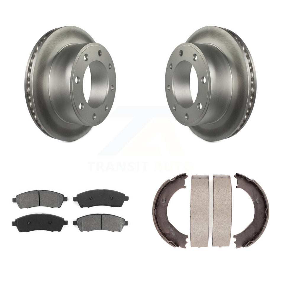 Rear Disc Coated Rotors Semi-Metallic Pads & Parking Shoes Kit For Ford F-350 Super Duty KGS-103097