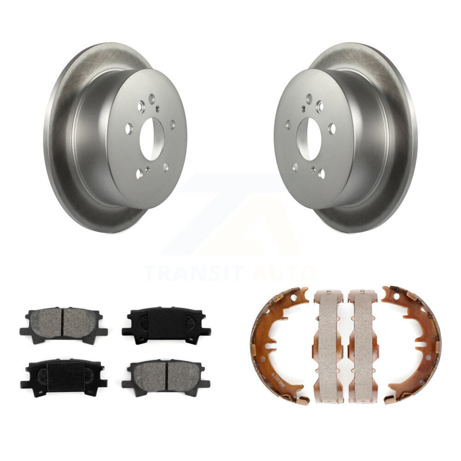 Rear Disc Coated Rotors Semi-Metallic Pads Parking Shoes Kit For Lexus RX350 Toyota RX330 KGS-103107