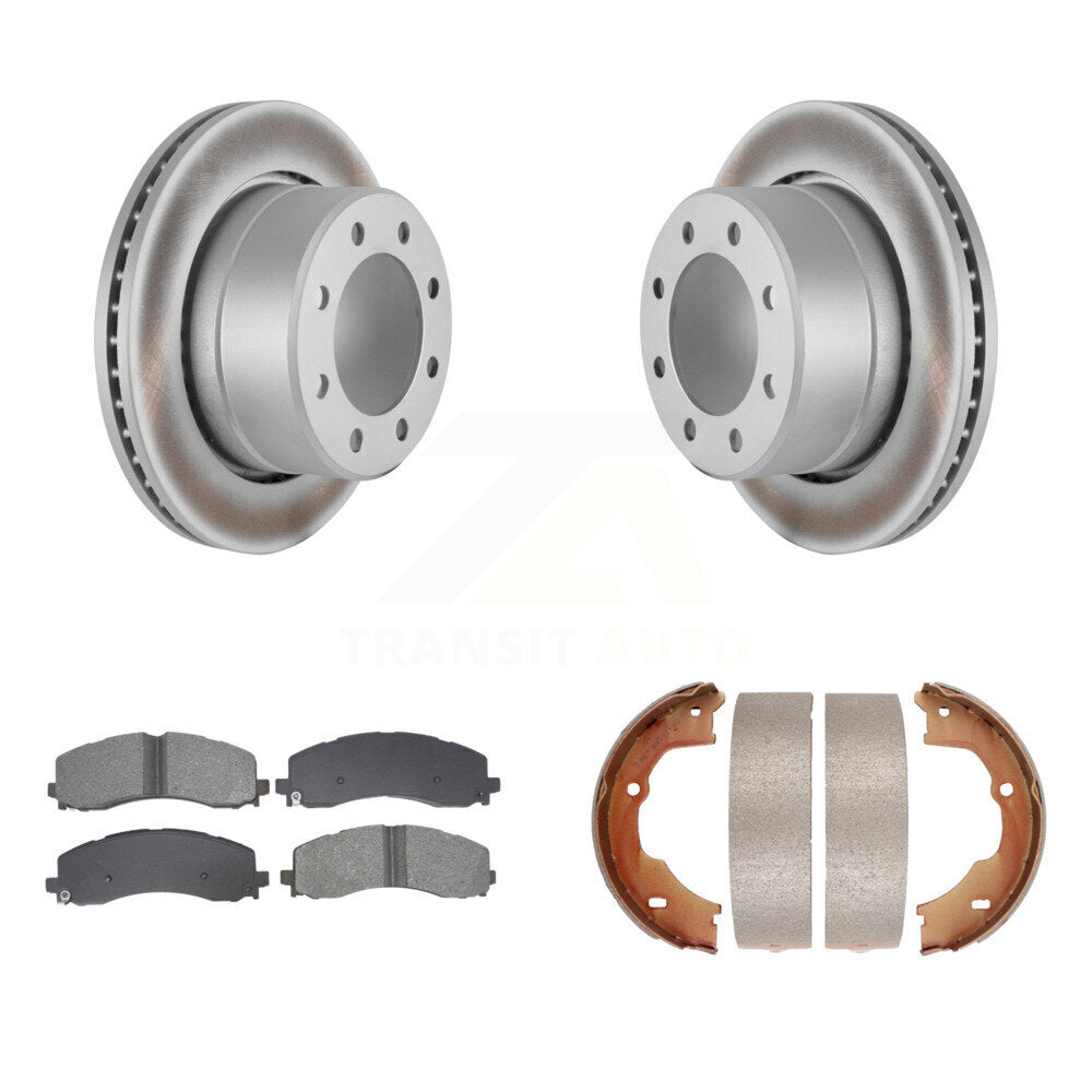 Rear Disc Coated Rotors Semi-Metallic Pads And Parking Brake Shoes Kit For Ram 3500 KGS-103118