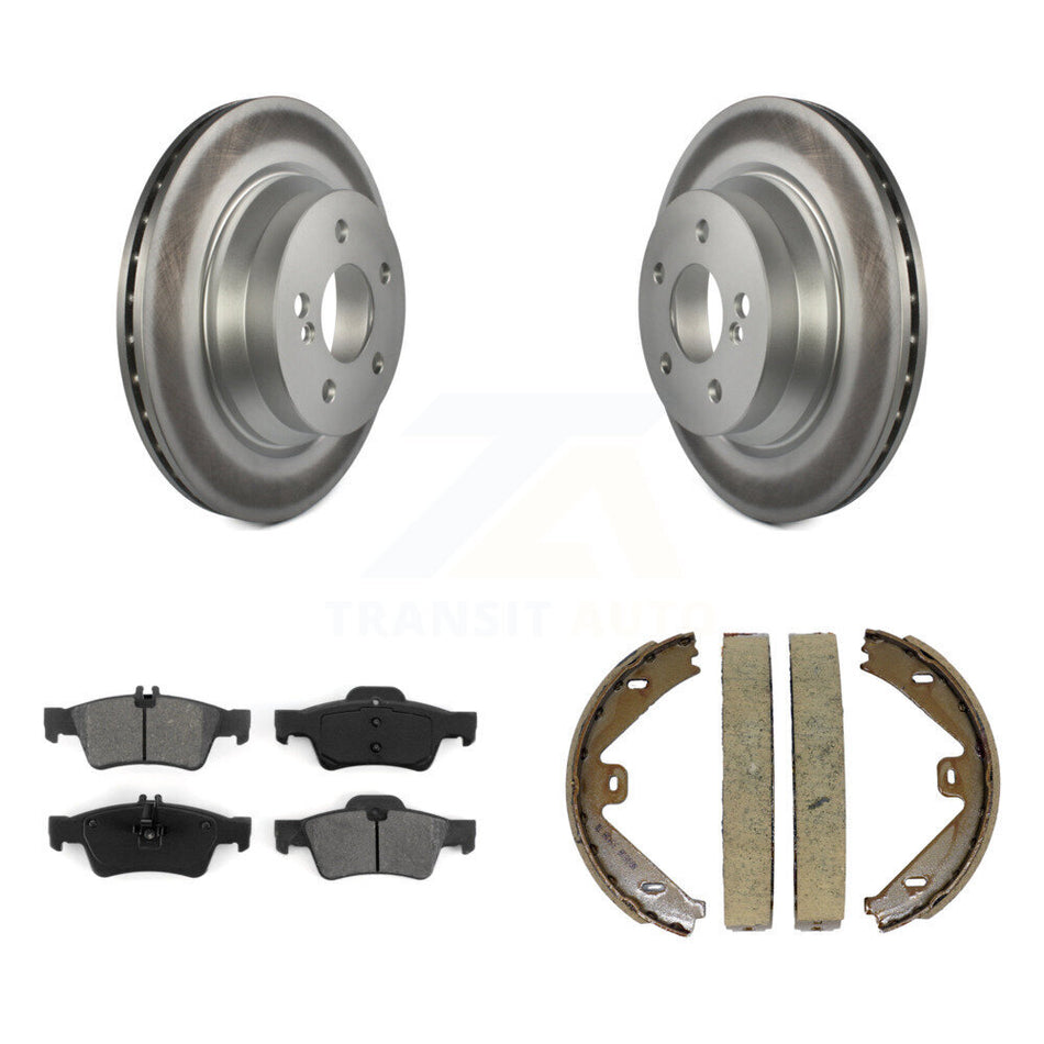 Rear Disc Coated Rotors Semi-Metallic Pads Parking Shoes Kit For Mercedes-Benz E350 E400 KGS-103124
