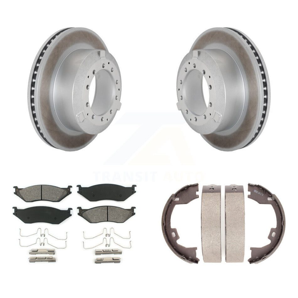 Rear Disc Coated Rotors Semi-Metallic Pads Parking Shoes Kit For Ford F-450 Super Duty IC KGS-103144