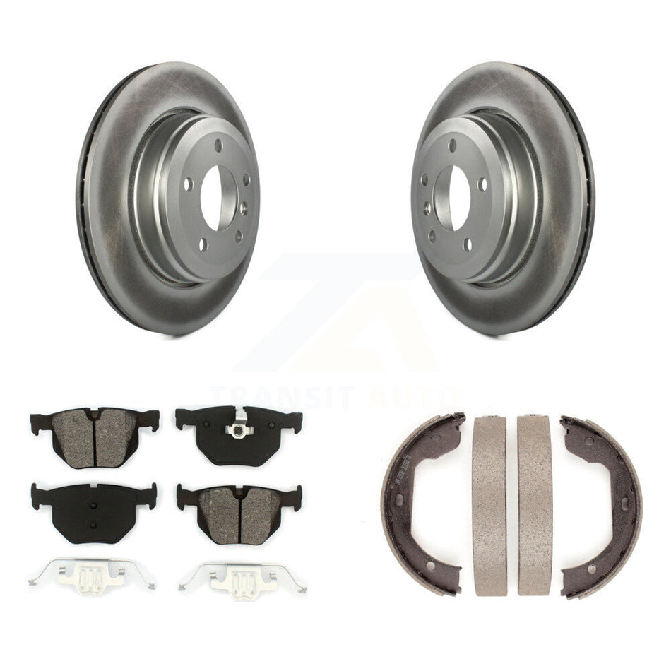 Rear Disc Coated Rotors Semi-Metallic Pads Parking Brake Shoes Kit For BMW 530i 525i 528i KGS-103156