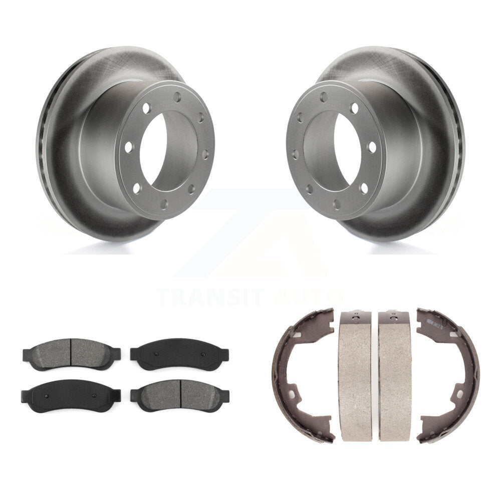 Rear Disc Coated Rotors Semi-Metallic Pads & Parking Shoes Kit For Ford F-250 Super Duty KGS-103165