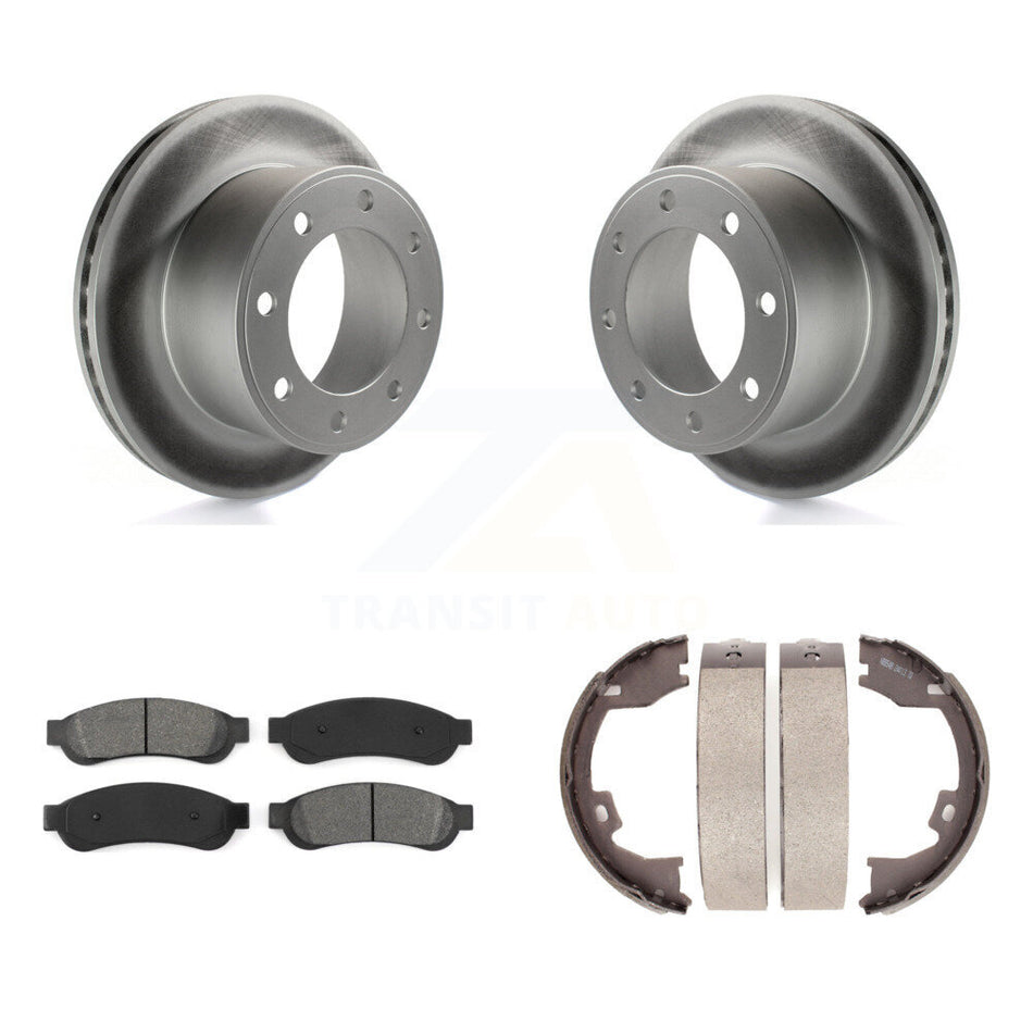 Rear Disc Coated Rotors Semi-Metallic Pads & Parking Shoes Kit For Ford F-250 Super Duty KGS-103165