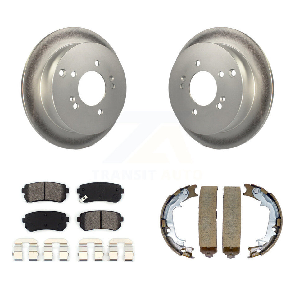 Rear Disc Coated Rotors Semi-Metallic Pads & Parking Shoes Kit For Hyundai Tucson Kia AWD KGS-103166