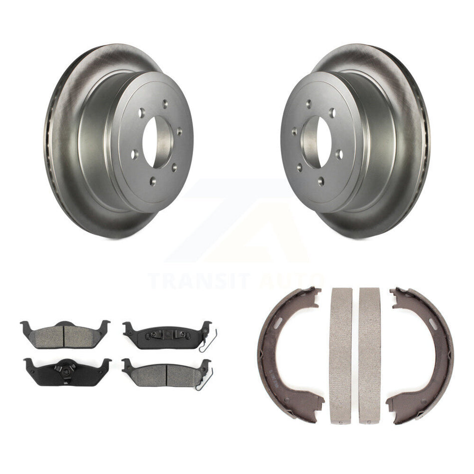 Rear Disc Coated Rotors Semi-Metallic Pads And Parking Brake Shoes Kit For Ford F-150 KGS-103171