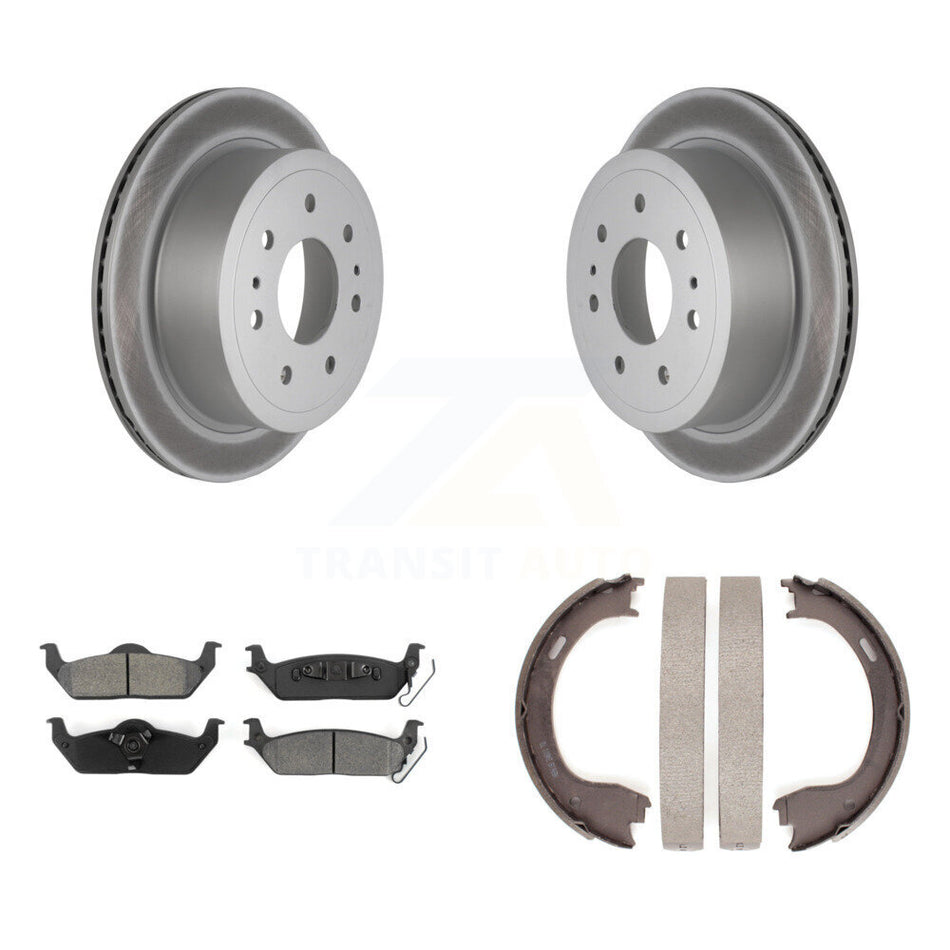 Rear Disc Coated Rotors Semi-Metallic Pads And Parking Brake Shoes Kit For Ford F-150 KGS-103172