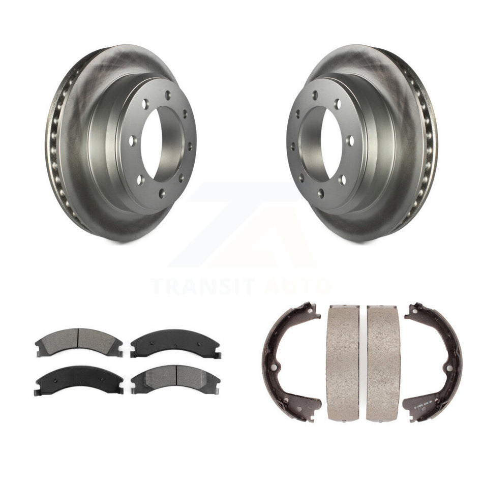 Rear Disc Coated Rotors Semi-Metallic Pads & Parking Shoes Kit For Ford E-350 Super Duty KGS-103191