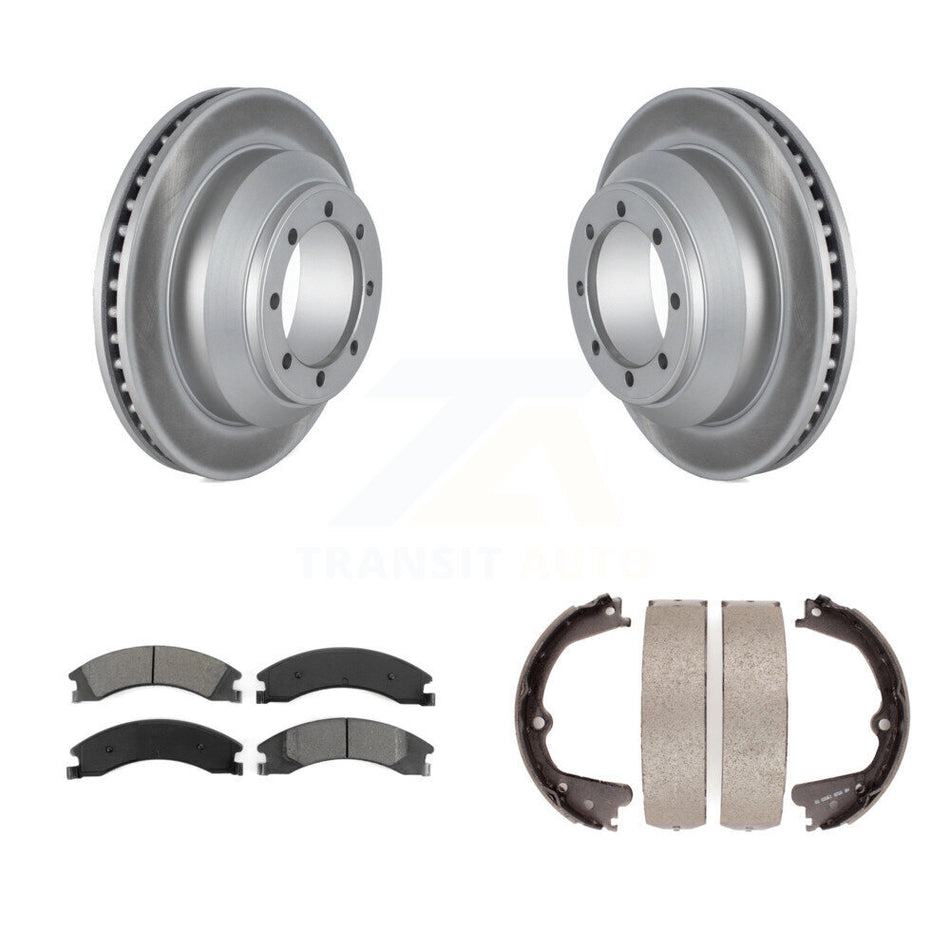 Rear Disc Coated Rotors Semi-Metallic Pads & Parking Shoes Kit For Ford E-350 Super Duty KGS-103192