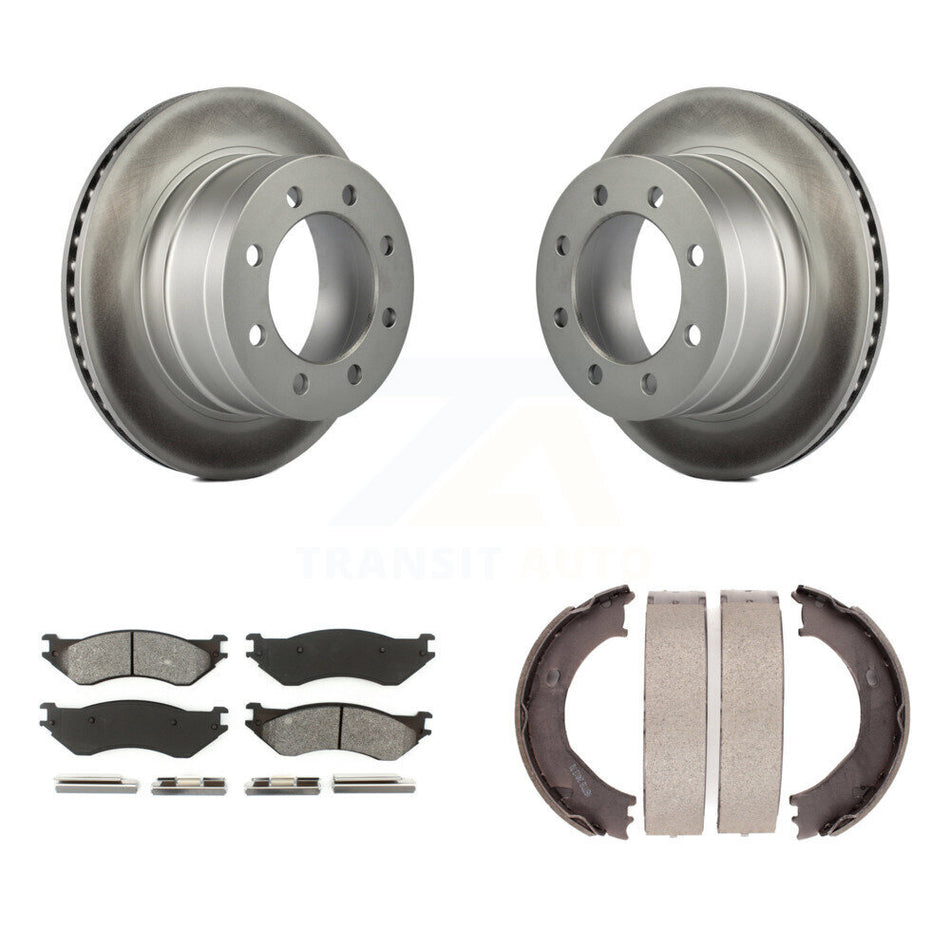 Rear Disc Coated Rotors Semi-Metallic Pads And Parking Shoes Kit For Dodge Ram 2500 3500 KGS-103193