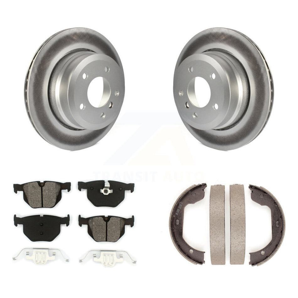 Rear Disc Coated Rotors Semi-Metallic Pads & Parking Shoes Kit For BMW 530xi 528i xDrive KGS-103239
