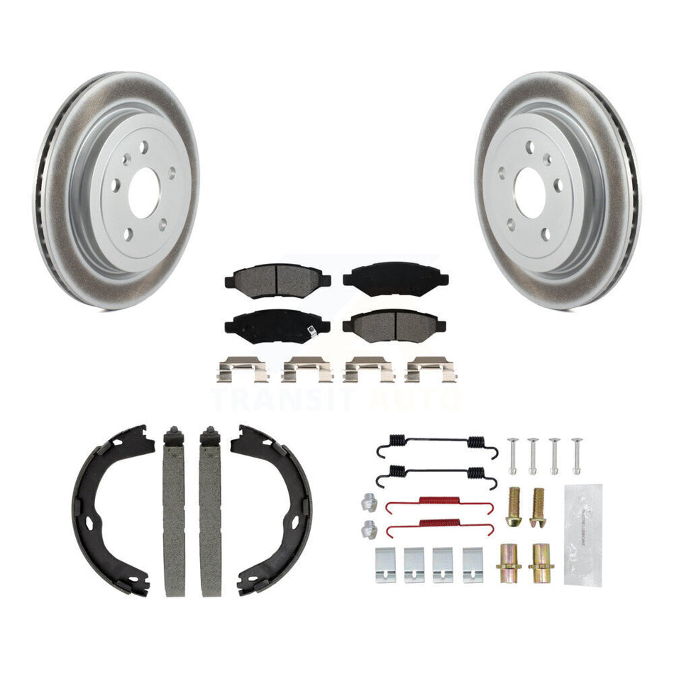Rear Disc Coated Rotors Semi-Metallic Pads Parking Shoes & Hardware Kit For Cadillac CTS KGS-103264