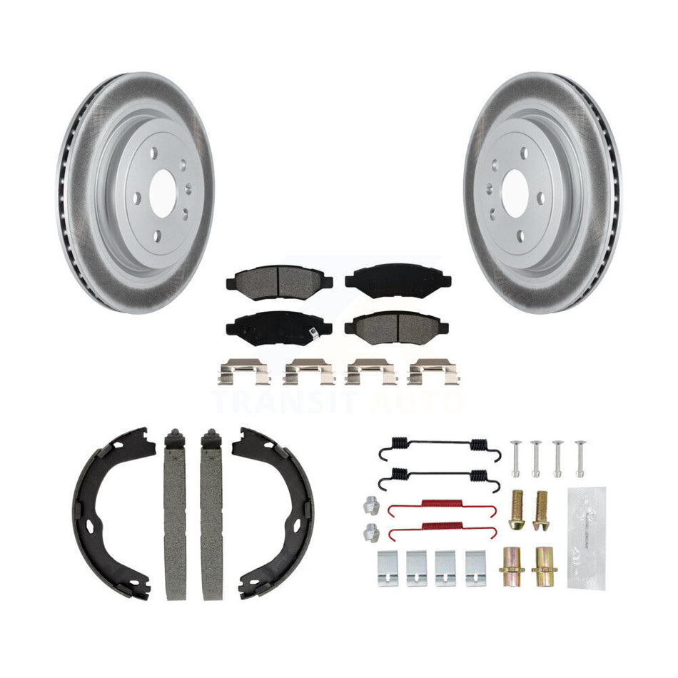 Rear Disc Coated Rotors Semi-Metallic Pads Parking Shoes & Hardware Kit For Cadillac CTS KGS-103265