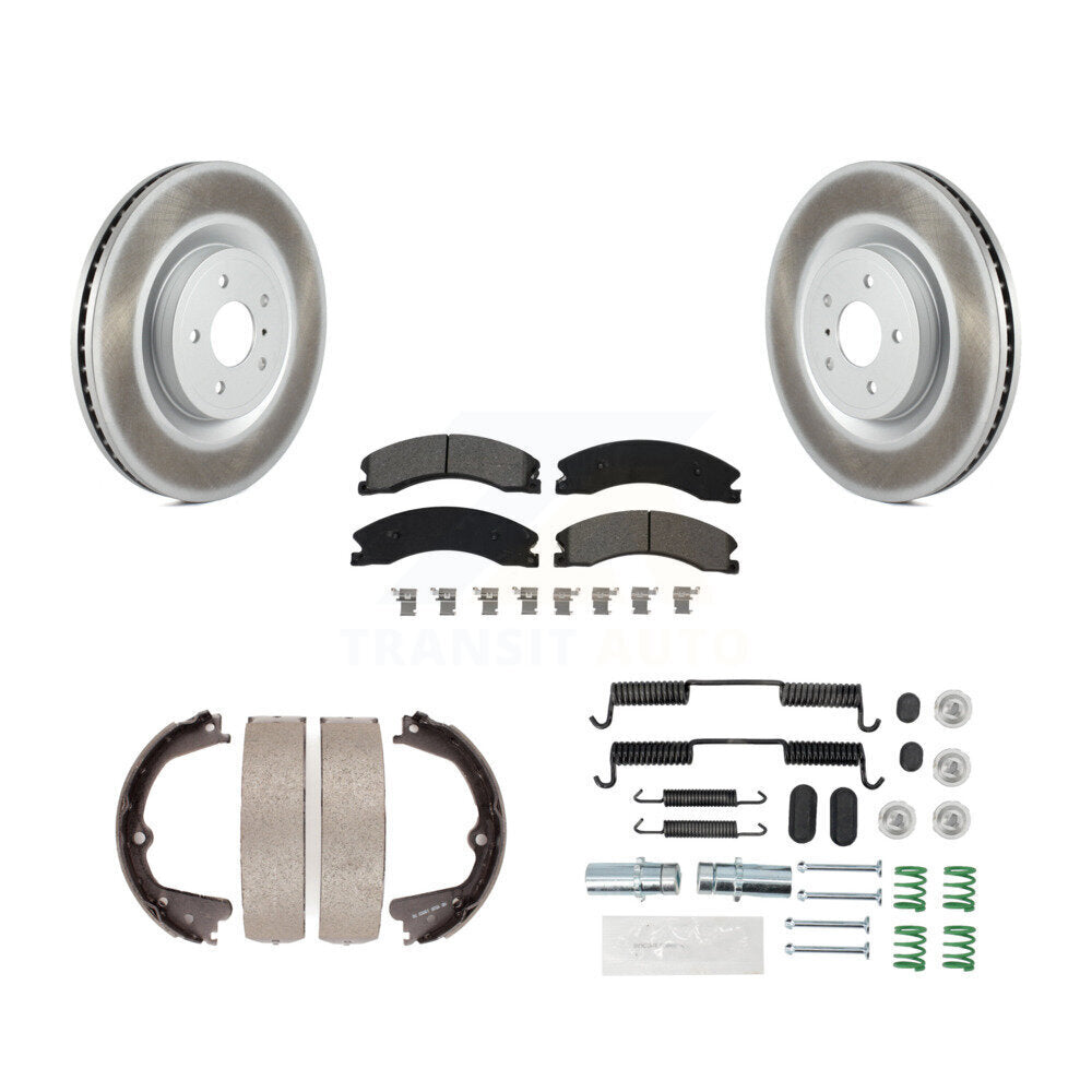 Rear Disc Coated Rotors Semi-Metallic Pads Parking Shoes & Hardware Kit For Nissan NV2500 KGS-103267