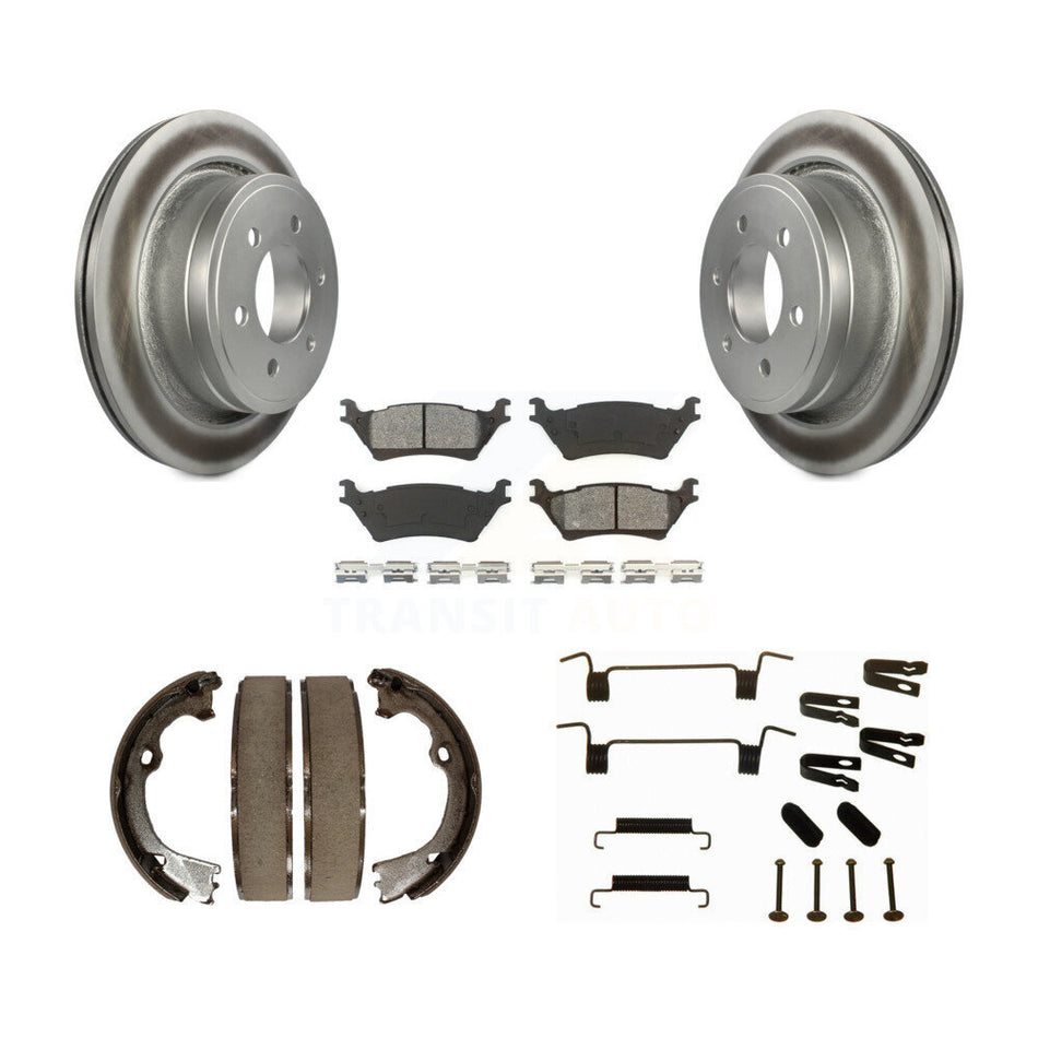 Rear Disc Coated Rotors Semi-Metallic Pads Parking Shoes And Hardware Kit For Ford F-150 KGS-103282