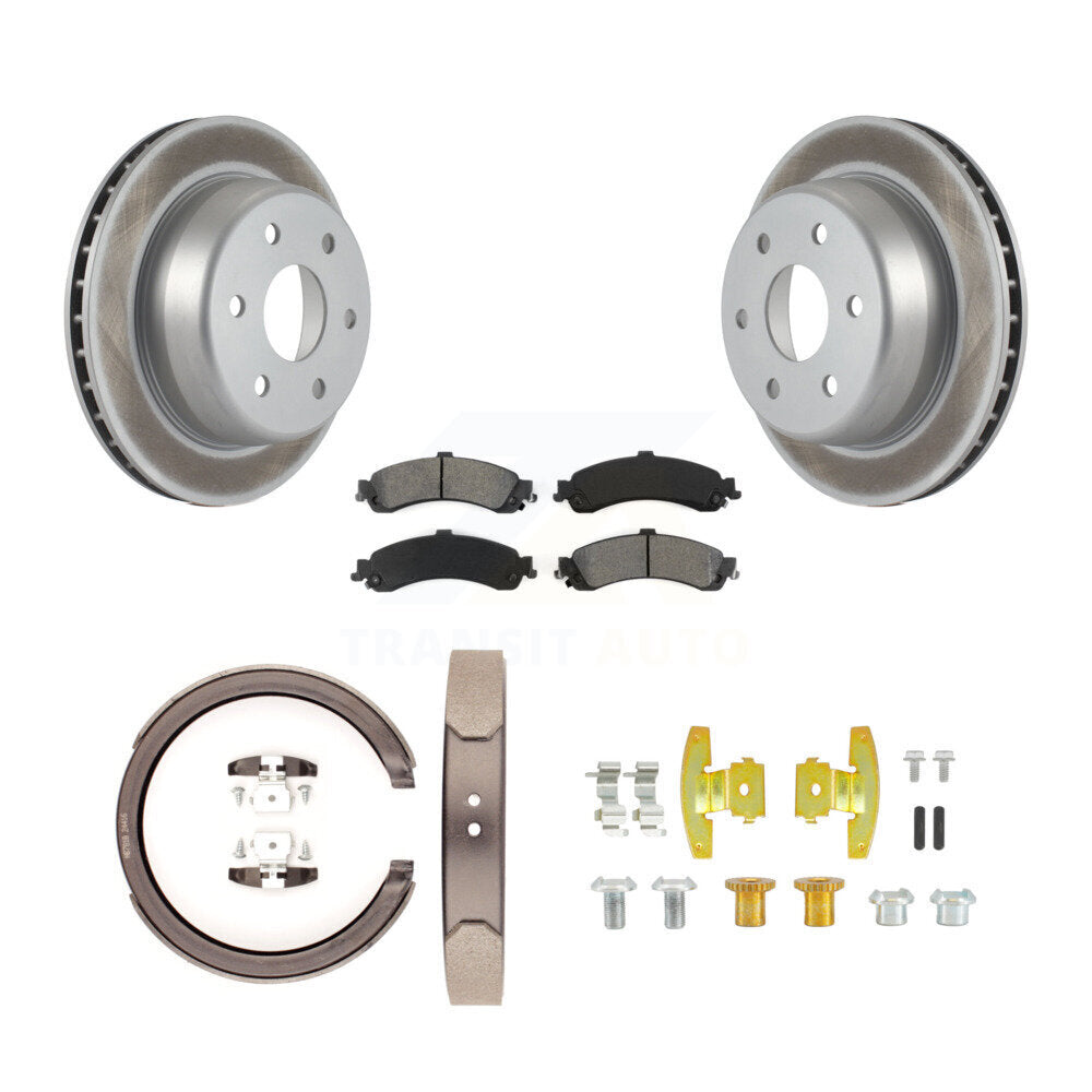 Rear Disc Coated Rotors Semi-Metallic Pads Parking Shoes & Hardware Kit For Chevrolet GMC KGS-103286