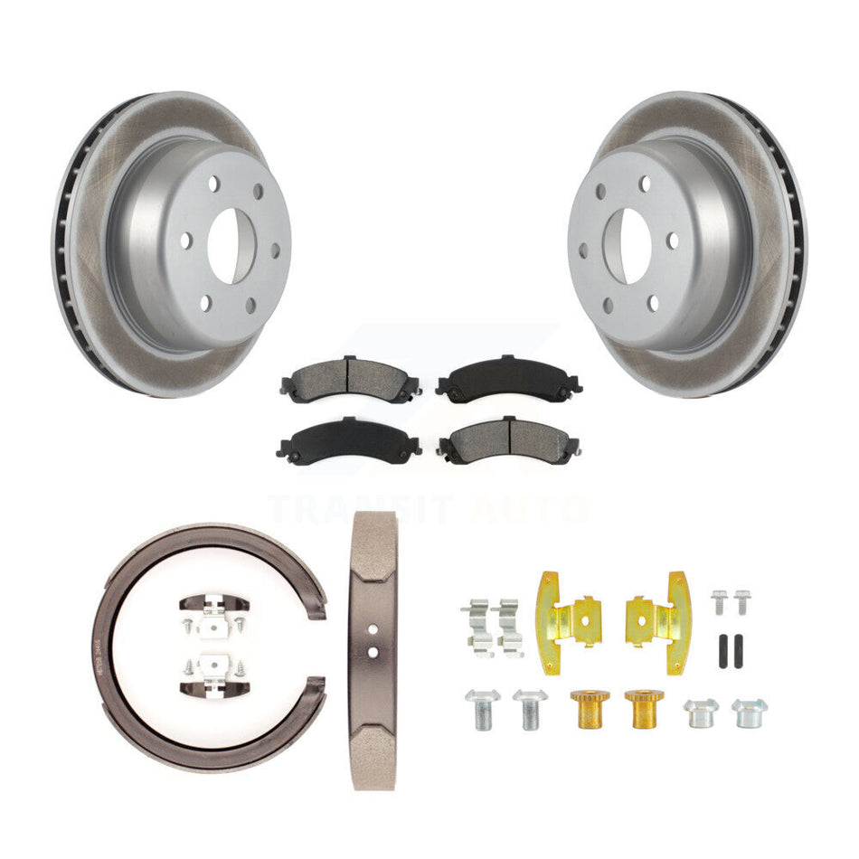 Rear Disc Coated Rotors Semi-Metallic Pads Parking Shoes & Hardware Kit For Chevrolet GMC KGS-103286