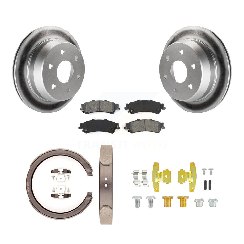 Rear Disc Coated Rotors Semi-Metallic Pads Parking Shoes Hardware Kit For Chevrolet 1500 KGS-103288