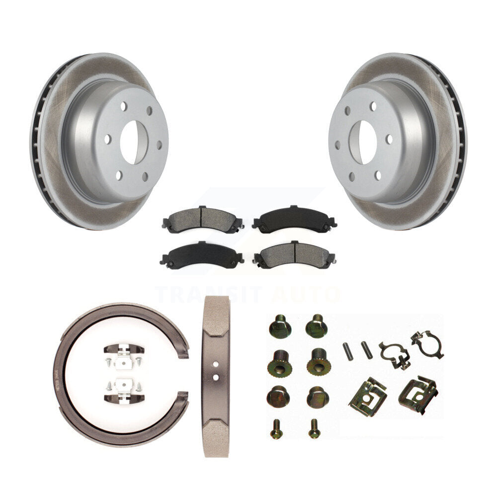 Rear Disc Coated Rotors Semi-Metallic Pads Parking Shoes Hardware Kit For Chevrolet 1500 KGS-103289