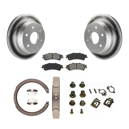 Rear Disc Coated Rotors Semi-Metallic Pads Parking Shoes & Hardware Kit For Chevrolet GMC KGS-103290