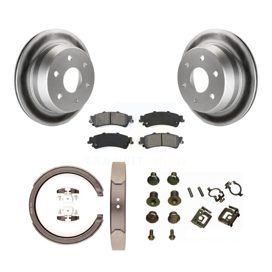 Rear Disc Coated Rotors Semi-Metallic Pads Parking Shoes & Hardware Kit For Chevrolet GMC KGS-103290