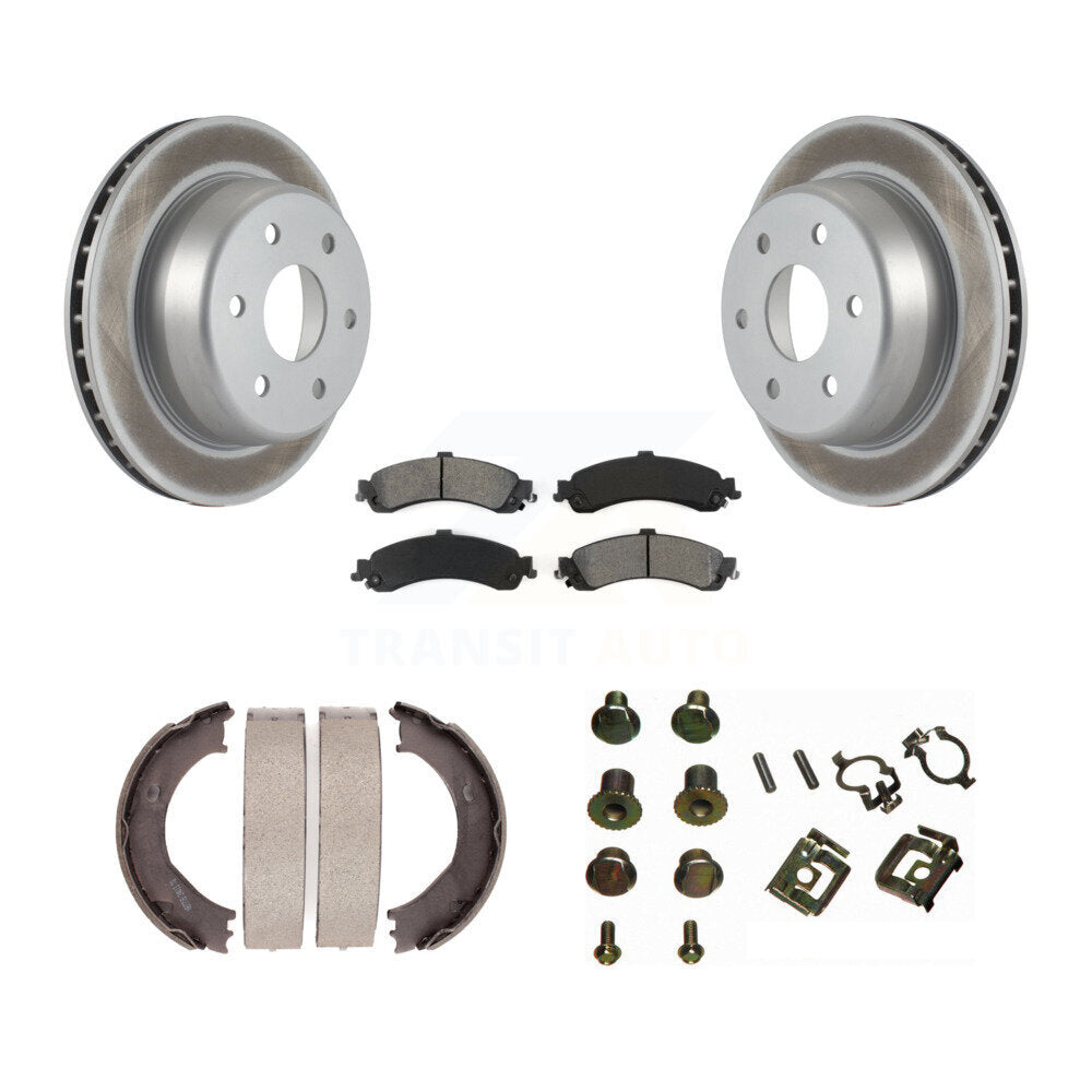 Rear Disc Coated Rotors Semi-Metallic Pads Parking Shoes Hardware Kit For Chevrolet 1500 KGS-103293