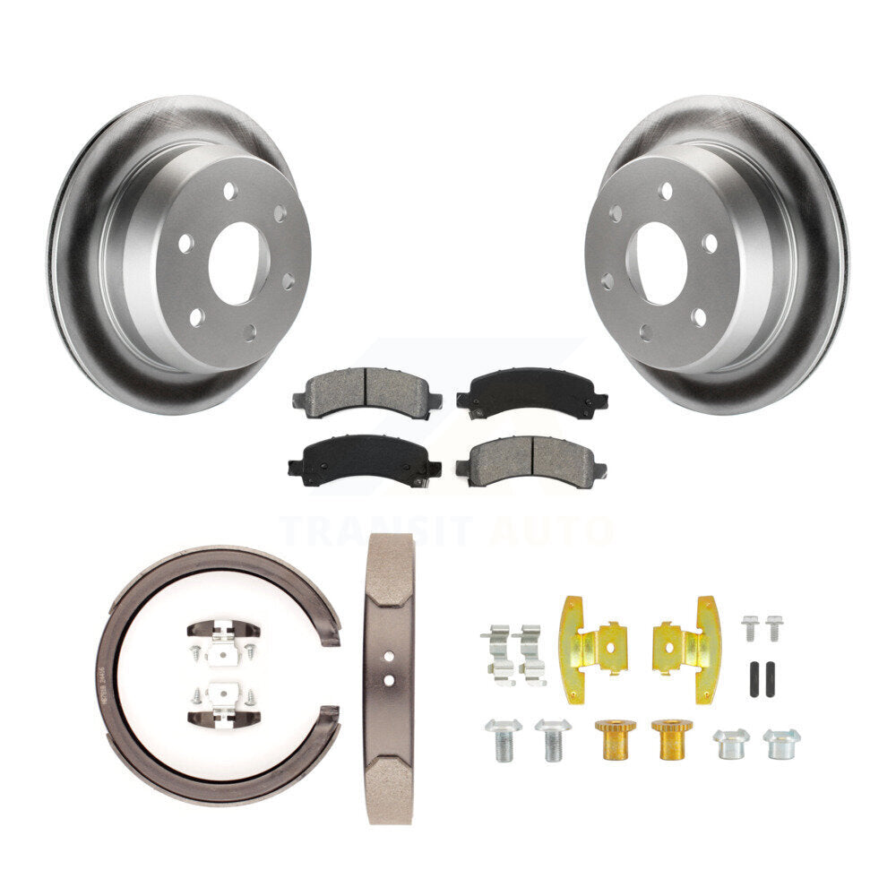 Rear Disc Coated Rotors Semi-Metallic Pads Parking Shoes Hardware Kit For Chevrolet 1500 KGS-103295