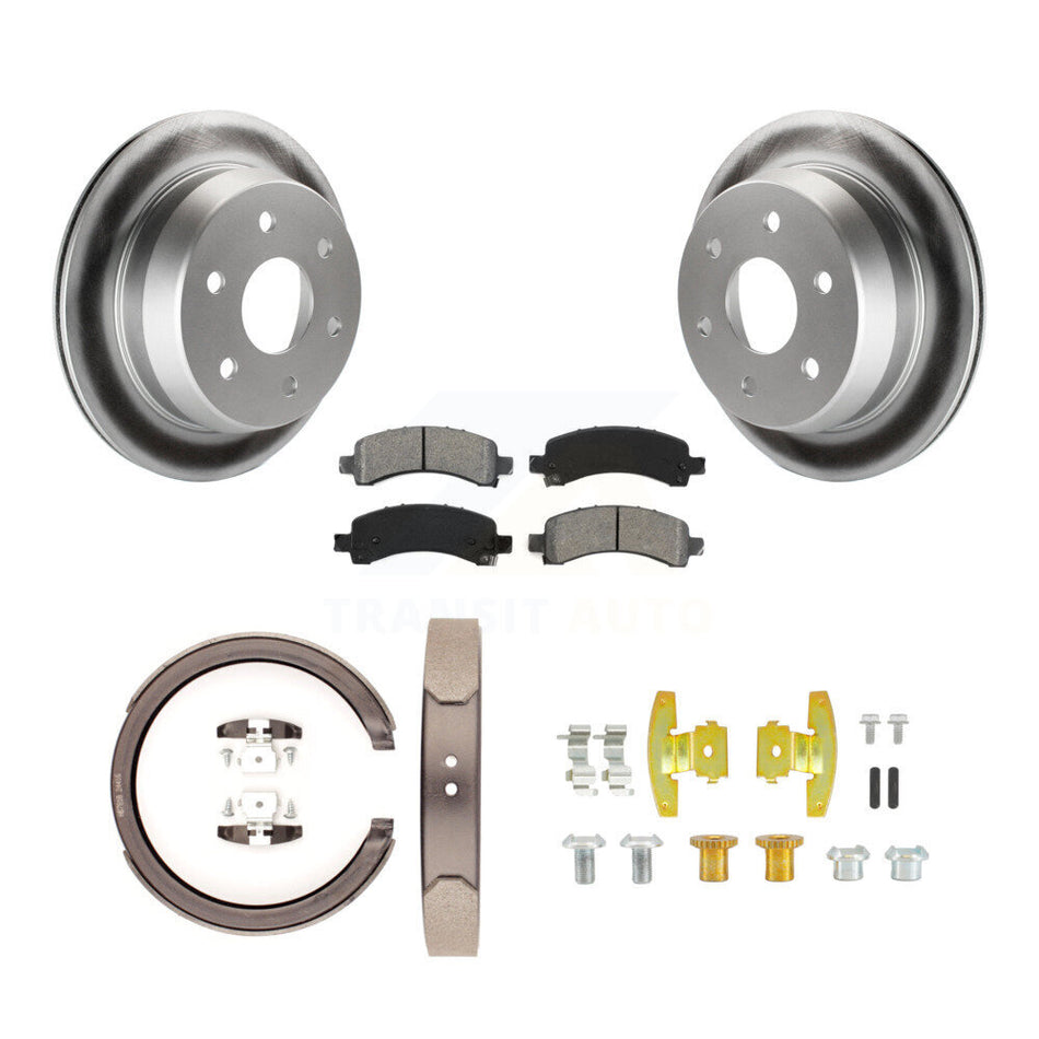 Rear Disc Coated Rotors Semi-Metallic Pads Parking Shoes Hardware Kit For Chevrolet 1500 KGS-103295