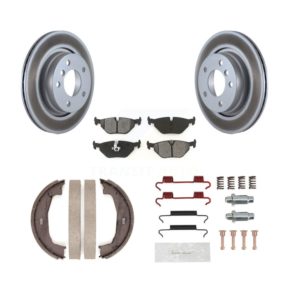 Rear Disc Coated Rotors Semi-Metallic Pads Parking Shoes Hardware Kit For BMW 325Ci 325i KGS-103303